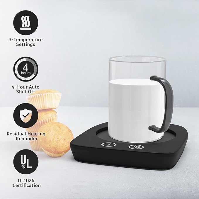 VOBAGA Coffee Mug Warmer & Cup Set, Electric Beverage Warmer with Three Temperature Settings for Home Office Desk, Smart Coffee Warmer Plate with Auto Shut Off for Cocoa Tea Milk