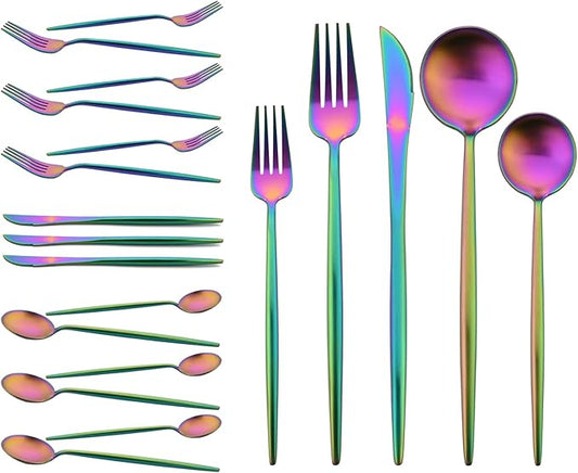 18/10 Stainless Steel Matte Flatware Set (4, Rainbow)