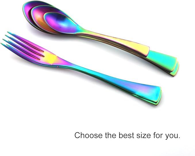 JASHII 20-Piece Iridescent Luxury Flatware Set Silverware Set | 18/10 Stainless Steel Dinnerware Set | Utensils Service For 4 | Matte Rainbow Tableware, Dinner Knife Fork Fork w/DESSERT COFFEE Spoon