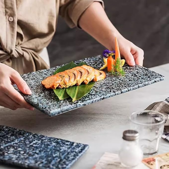 Kitchen Plates Rectangular Ceramic Tray Barbecue Plate Restaurant Dessert Plate Sushi Plate Appetizer Plate Kitchen Dinner Plate Restaurant Plates(26cm)