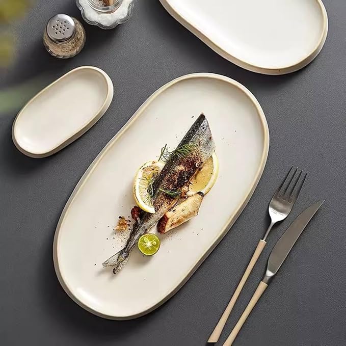 SONGCHAO Party Supplies Creative Oval Steamed Fish Plate Salad Plate Home Ceramic Tableware Restaurant Western Food Plate Appetizer Plate Party Plates (Color : 12.5cm)