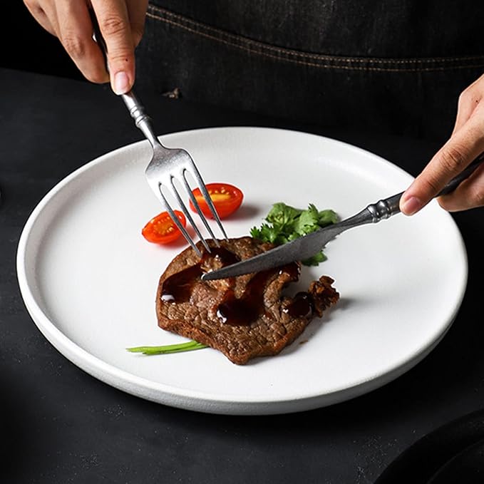 Matte Dinnerware Set - 52 Pieces Dinner Set Black & White Porcelain Crockery Kitchen Dish Set Ceramic Tableware Combination Set - Dinner Plate/Dessert Plate/Steak Plate/Bowl Service f