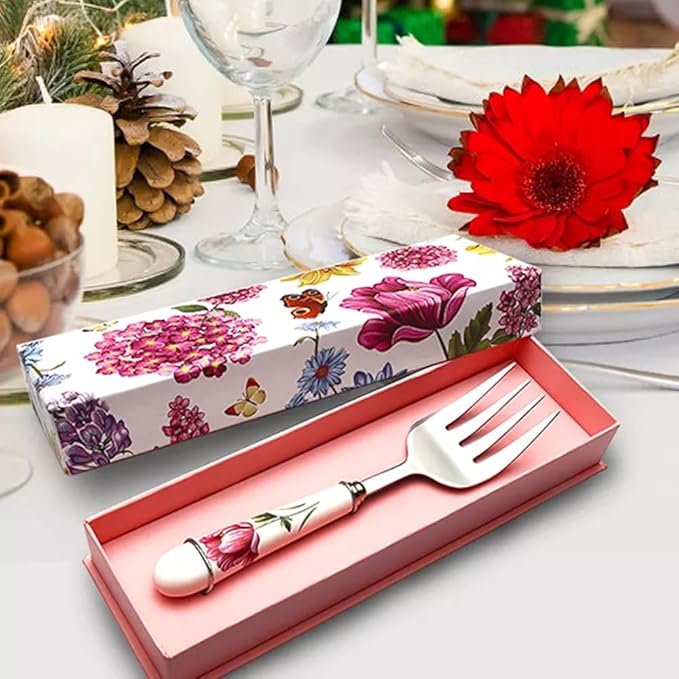 Flatware Silverware Set, 1 Pcs Ceramic Handle Serving Fork Stainless Steel Tableware Creative Long Handle Salad Fork Vegetable Melon Fruit Fork, Tableware Cutlery Set