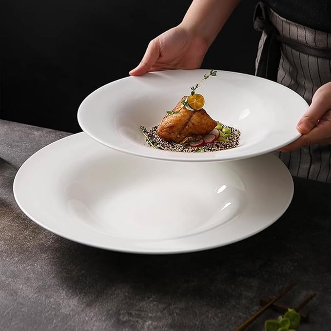SONGCHAO Party Supplies Simple Tall Soup Plate Hotel Club Cooking Plate Tableware Chinese Dinner Plate Ceramic Deep Soup Plate Party Plates (Size : Large)