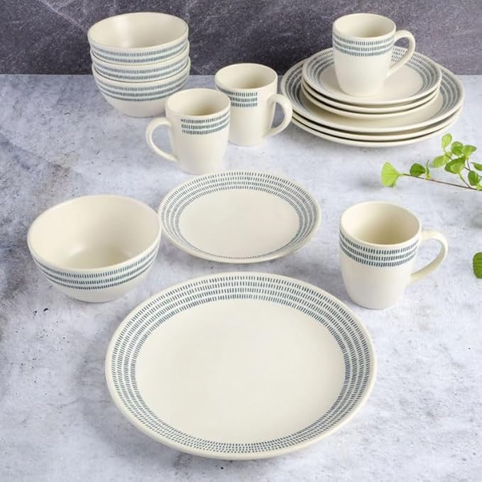 16-Piece Striped Rim Stoneware Dinnerware Set Plate Ceramic Dishes Tableware Set of Plates Dinner Sets