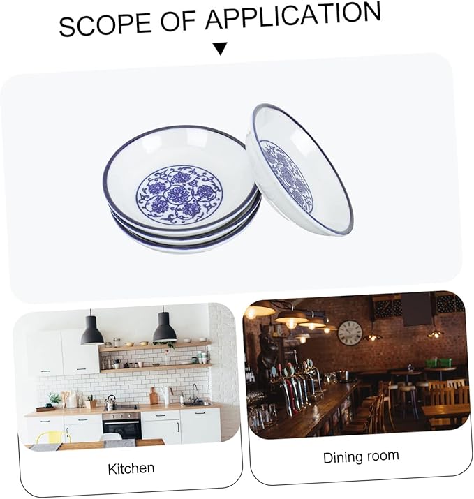 Mobestech 4pcs Vintage Hand-Painted Blue and White Ceramic Sauce Dish Set Condiment Plate for Dipping Soy Sauce Serving Bowls for Appetizers