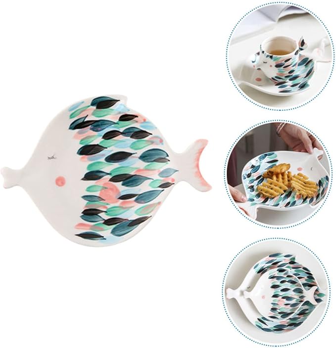 Dipping Bowls,Ceramic Serving Dishes,Food Serving Tray,Fish Shaped Ceramic Plate Appetizer Plates Meat Platter Fruits Plate Ceramic Serving Platter