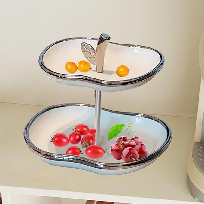 Fruit Serving Tray Fruit Bowl Stand Cake Stand Fruit Pan Creative Snack Plate Dried Fruit Plate for Countertop Cookies Veggie, White Silver