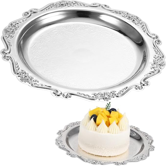 Healifty Vintage Iron Trinket Dish Serving Tray Silver Decorative Dessert Platter for Weddings Dining and Jewelry Storage Multifunctional Party Display