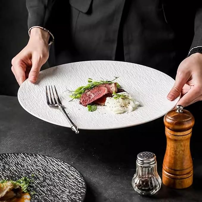 SONGCHAO Party Supplies Stone Grain Ceramic European Dinner Plate Light Luxury Steak Plate Salad Plate Ceramic Plate Flat Plate Shallow Plate Party Plates (Color : B, Size : Small)