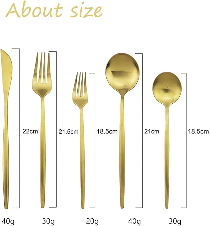 Gold Silverware Set JASHII 40 Pieces Flatware Set 304 Stainless Steel Flat Cutlery Set for 8 Matte Kitchen Forks Knife Spoons Set, Satin Finish Tableware Set for Home and Restaurant, Dishwasher Safe