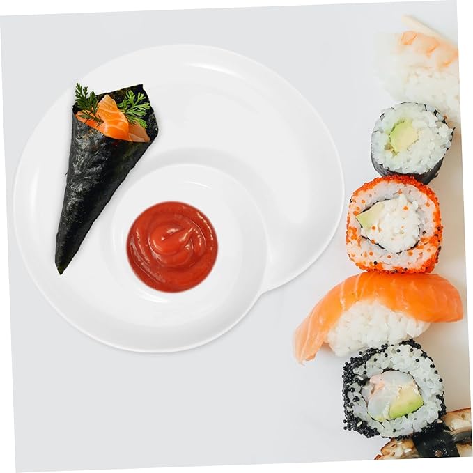 Divided Dumpling and Sushi Serving Plate 9-Inch Ceramic Dish with Dipping Sauce Bowl for Snacks and Appetizers for Home and Restaurant Use
