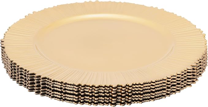 Gold Plastic Charger Plates Set of 100, 13” Reusable Party Chargers for Dinner Plates, Elegant Round Service Plate Chargers Bulk Decorative for Wedding, Catering Table Decor