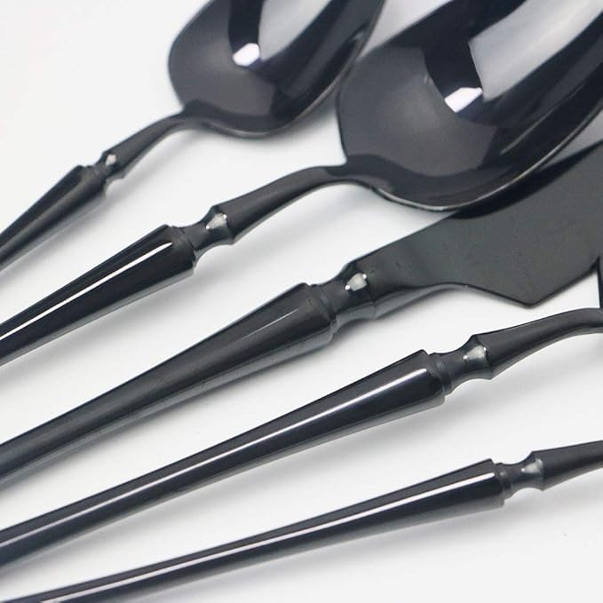 JASHII Black 5-Piece 18/10 Stainless Steel Flatware Cutlery Set for 1, Silverware Set, Mirror polish, Ideal for Wedding Festival Party Home Kitchen, Dishwasher Safe (Black)