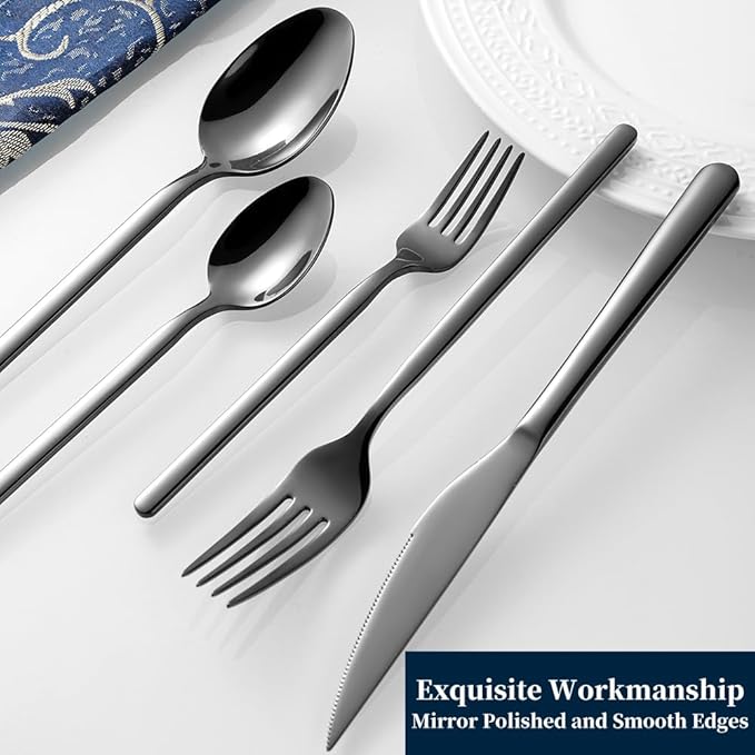 Black Silverware Set with Steak Knives, 20-Piece Flatware Set for 4, 18/10 Stainless Steel Cutlery for Home Kitchen and Restaurant