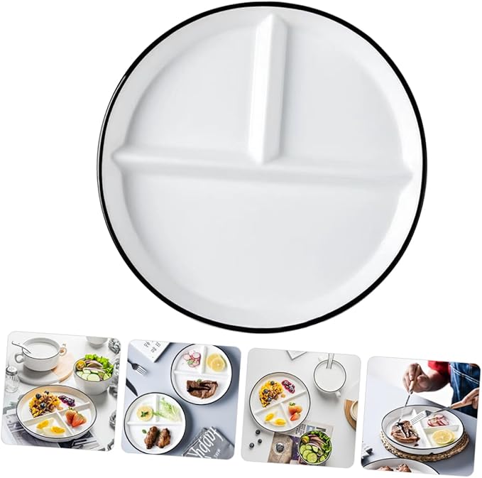 Ceramic Divided Plate with Compartments Black Rim Multifunctional Food Dish for Elderly and Home Use Microwave Dishwasher Safe Portion Plate for Appetizers Desserts Sandwiches and