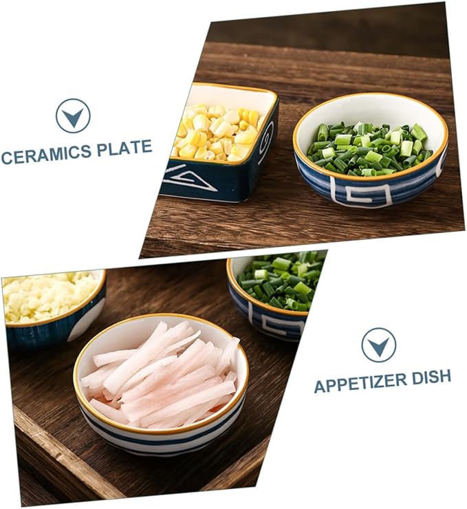 4pcs Japanese Style Soy Sauce Dishes Ceramic Spice Dishes Appetizer Serving Plates for Kitchen Bbq Picnic Outdoor