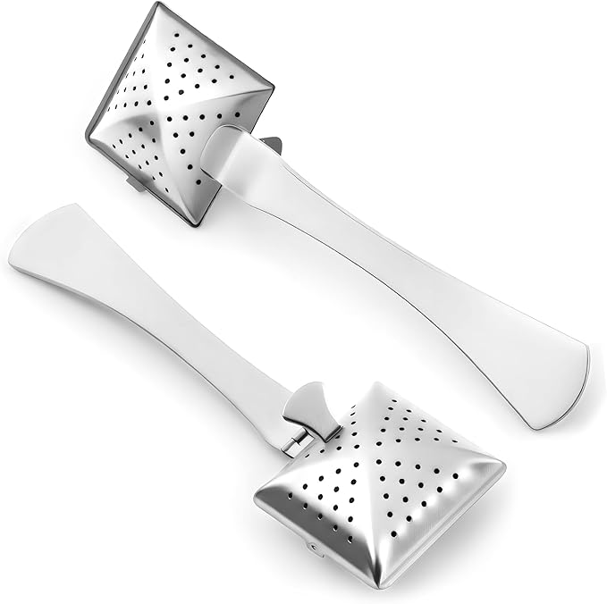 2PCS Stainless Steel Tea Infuser Filter, Fine Mesh Tea Interval Diffuser Strainer Creative Square Tea Holder Steeper with Long Handle for Teawear Accessories Father's Day Gift,Silver