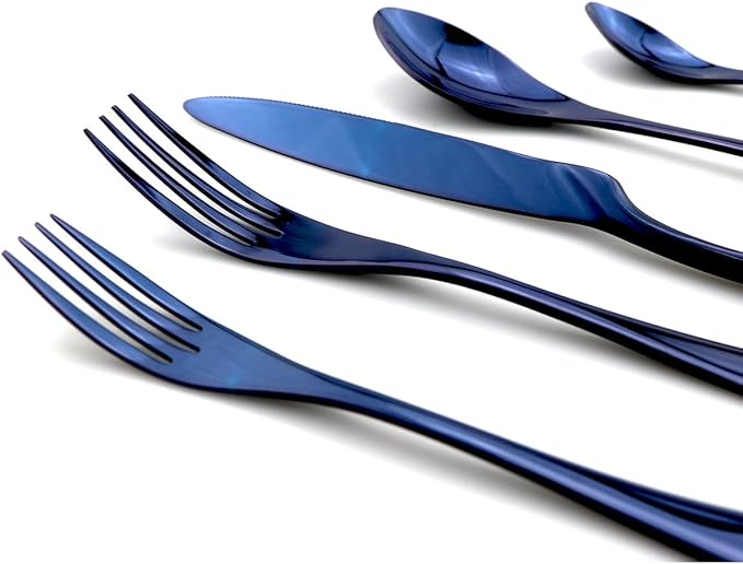 JASHII Luxury Jubilee Blue Flatware Set 20-Piece Iridescent Silverware Sets Replace Black Mirror Polished, 18/10 Stainless Steel Utensils For 4, Dinner Knife Fork Fork w/DESSERT COFFEE Spoon