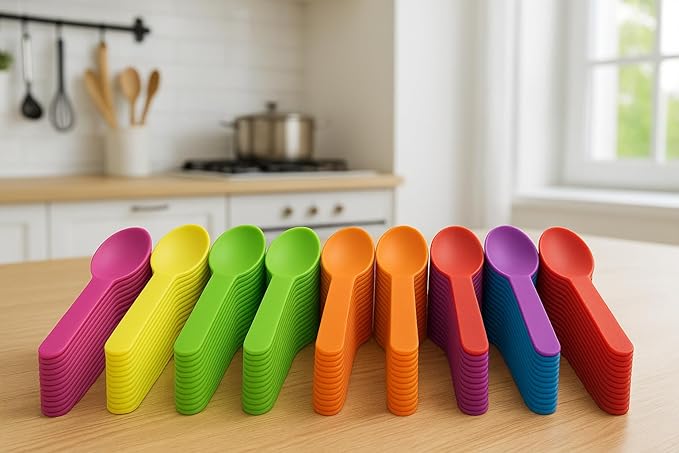 50PC Reusable Heavyweight Plastic Spoons,Mixed Colors Durable Dessert Spoons for Frozen Yogurt, Ice Cream, and Snacks More