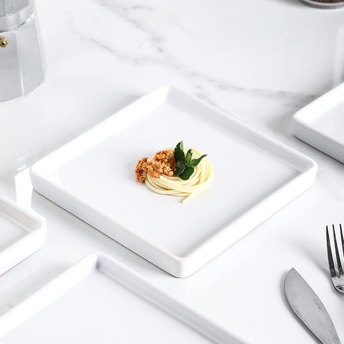 Stone Lain Grace Stoneware Appetizer Plate Set, Includes 4 Plates, White