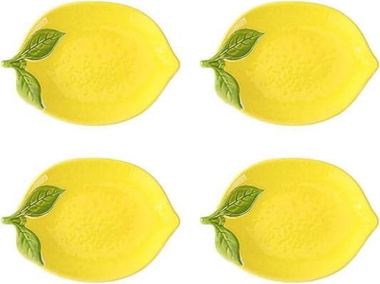 Set Of 4 Lemon Shape Cute Multipurpose Ceramic Appetizer Plates Dessert Bowls Sauce Dish Seasoning Dishes Candy Nuts Snacks Dishes