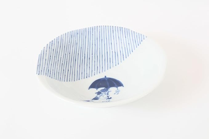 Mino ware Japanese Ceramics Pair Round Plate Japanese Cat (set of two) made in Japan GBS220 (Medium Deep, Umbrella)