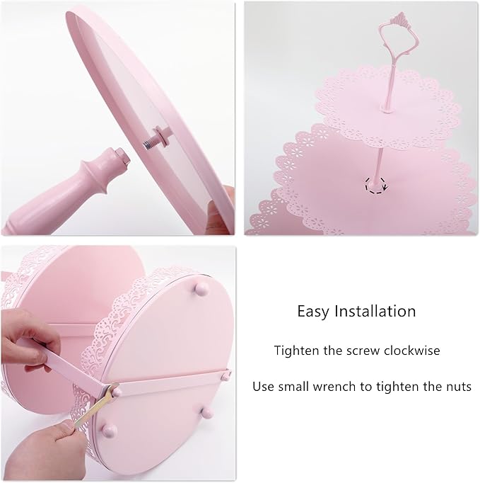 6 Pcs Pink Cake Stands Set, Cake Display Pedestal Tiered Cupcake Holder Dessert Plate Serving Tower Tray Decorative for Wedding Birthday Party Baby Shower Celebration