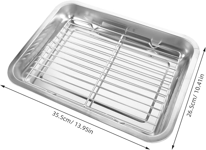 Yardwe Stainless Steel Grilled Food Serving Tray for BBQ Oil Draining Snack Dish Rectangular Multi-Function Frying Food Plate for Parties and Gatherings