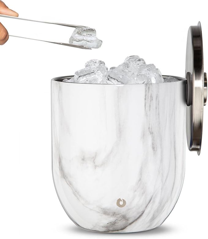 SNOWFOX Plus, Premium Vacuum Insulated Stainless Steel Ice Bucket with Lid/Scoop,Home Bar Accessories,Elegant Bartending Ice Buckets for Parties,Beautiful Outdoor Entertaining Supplies,3L, Marble