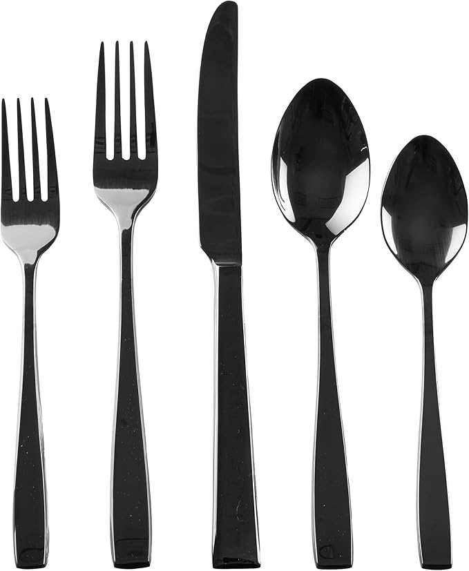 Godinger Flatware with Dinner Forks, Salad Forks, Tablespoons, Teaspoons and Knifes, 18/0 Black Stainless Steel Set, 20 Piece Set