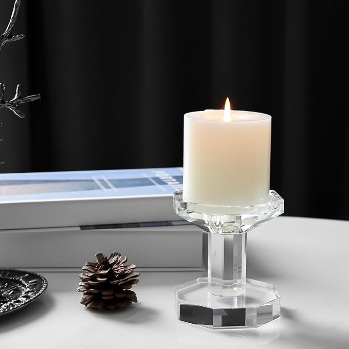 kitCom Crystal Candle Holders Set of 1, 4 Inch Tall Crystal Candlestick Holders for Taper, Long Candles - Home Decoration, Wedding, Housewarming and Graduation Gifts
