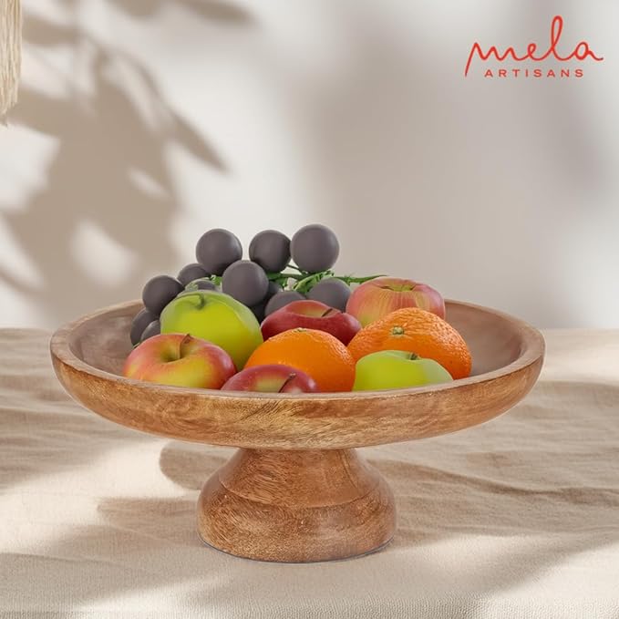 Mela Artisans Wooden Cake Stand 12 Inch | Classic Finish Mango Wood Pedestal Riser | Footed Cupcake & Dessert Stand | Multipurpose Cake Display for Home Decor | Dining Table | Pastries