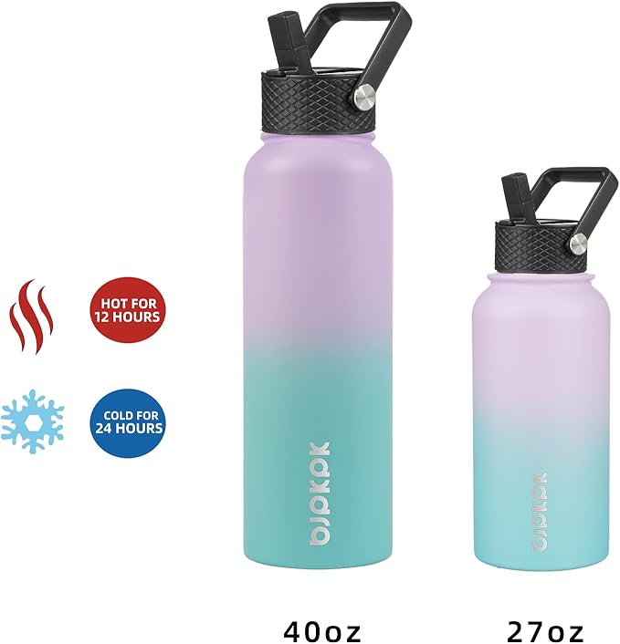 BJPKPK Insulated Water Bottles with Straw Lid, 27oz Stainless Steel Water Bottle with 3 Lids, Leak Proof BPA Free Metal Thermo, Mugs, Tumblers, Keep Cold Hot - White Birch