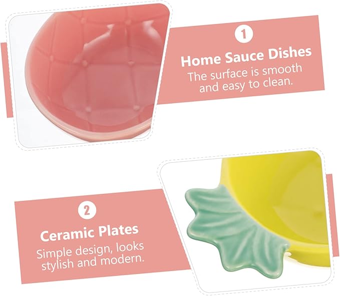 PRETYZOOM 2pcs Ceramic Pineapple Shape Seasoning Sauce Dish Creative Dip Plates for Condiments Appetizers and Home Entertaining Lightweight and Versatile Dishware Random Yellow Pink