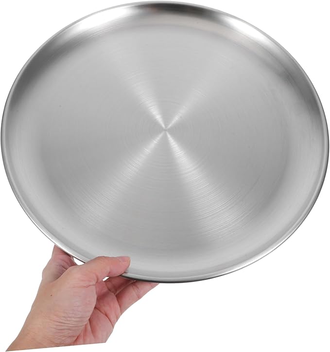 ABOOFAN 1pc Round Stainless Steel Serving Tray Food Platter for Fruits and Cakes Matte Finish for Home Restaurant and Party Use