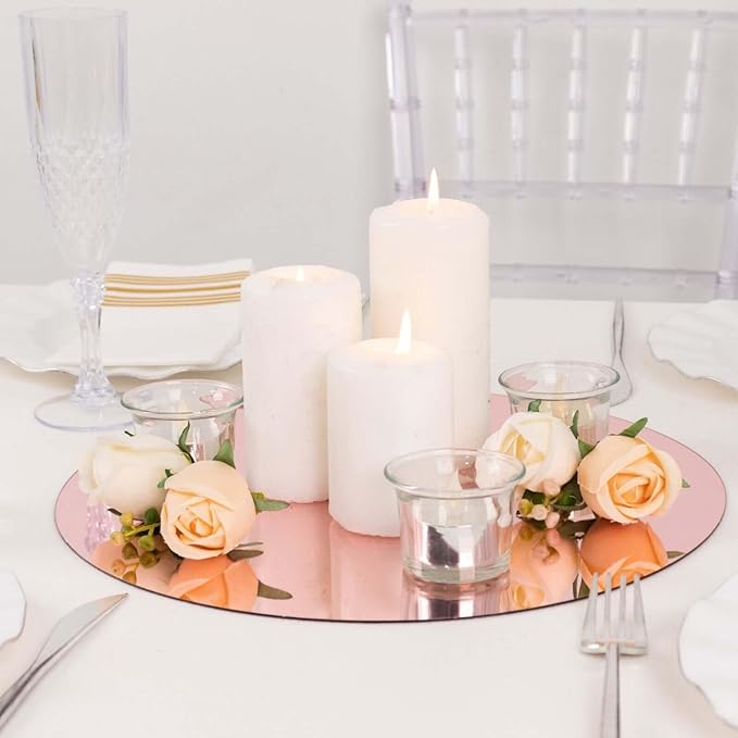 Efavormart 10 Pack Rose Gold Mirror Plastic Charger Plates for Table Setting, 13" Lightweight Round Decorative Dining Plate Chargers