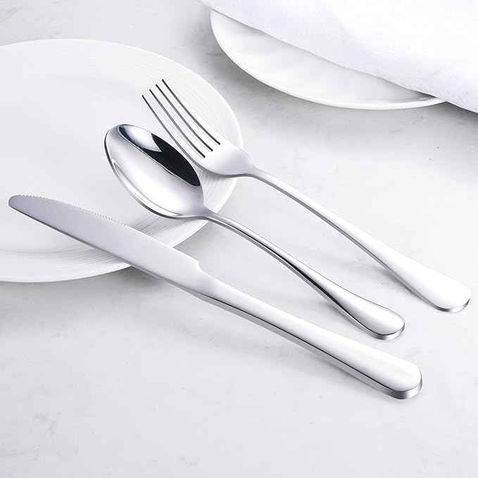 24-Piece Silverware Set for 8 - Stainless Steel Flatware Cutlery Set Service for 8, Mirror Polished Flatware Set Include Forks Spoons Knives for Home, Wedding, Restaurant, Dishwasher Safe