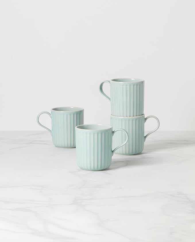 Lenox French Perle Scallop Ice Blue Mugs, S/4, 3.30