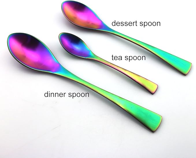 JASHII 20-Piece Iridescent Luxury Flatware Set Silverware | 18/10 Stainless Steel Dinnerware Set | Utensils Service For 4 | Matte Rainbow Tableware,Dinner Knife Fork Salad Fork w/DINNER COFFEE Spoon