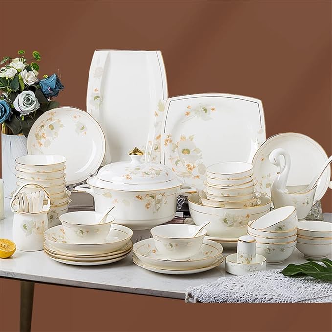 Simple Dining Plate Ceramic Tableware Set With 63 Pieces Of Kitchen Dishes Combination