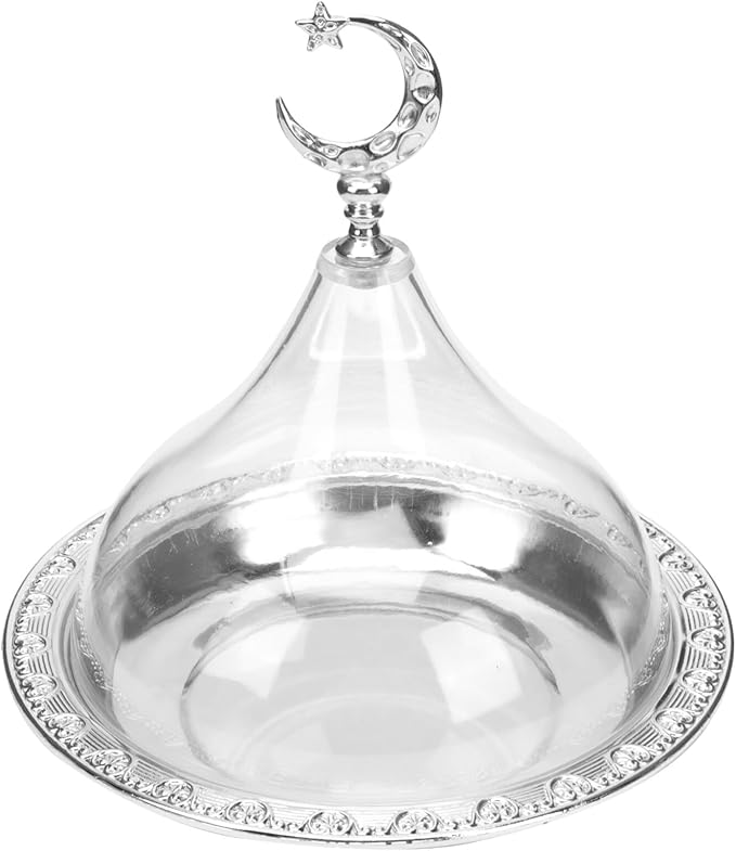 Amosfun Fine Electroplating Art Process Elegant Style Storage Tray Cake Serving Plate Food Serving Tray with Cover for Wedding Birthday