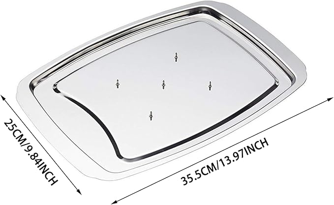 Gcroet Stainless Steel Carving Tray Spiked Meat Dish with Spiked Caps Polished Non-Slip Serving Tray Turkey Pan for Slicing, Cutting, Chopping..