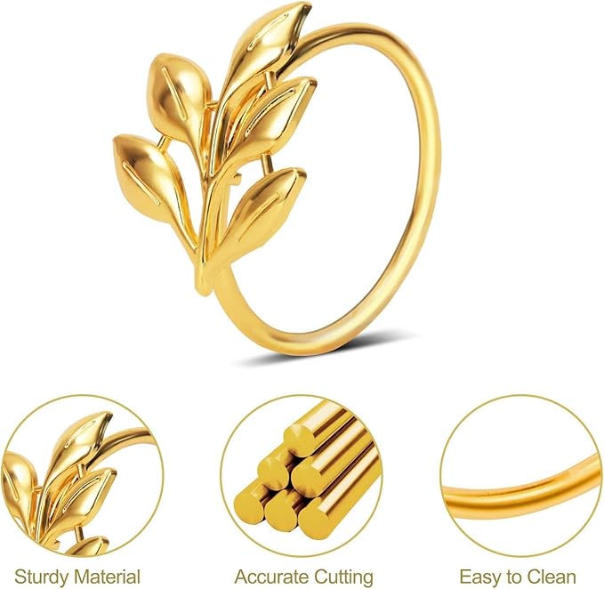 KPOSIYA Set of 50 Leaf Napkin Rings Metal Gold Napkin Holder Table Napkin Rings for Thanksgiving Day Christmas Dinning Table Parties Everyday (Ye Zi-Gold 50)