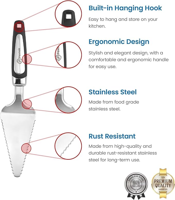 Pie Server Spatula and Cake Slicer Set with Luxury Gift Box, Black Stainless Steel Set - Kitchen Essentials for Cutting & Serving Desserts, Lasagna-Great for Anniversary, Christmas Spatula pie gadgets