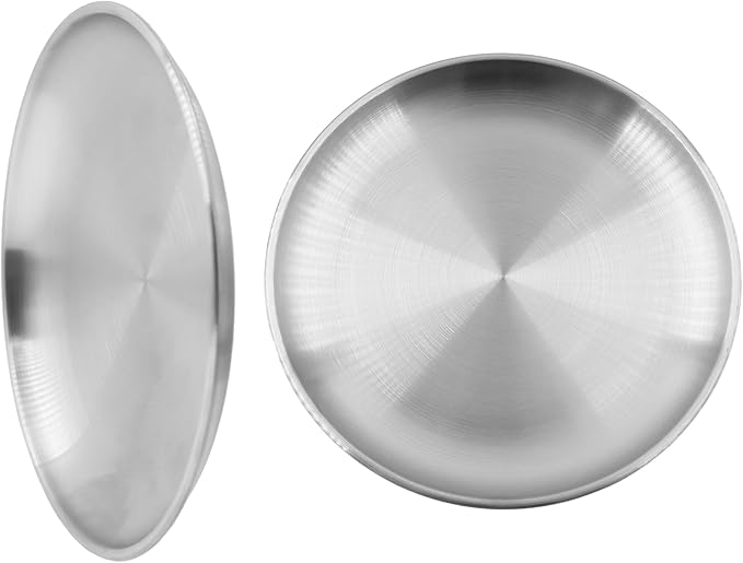 304 Stainless Steel Plates,Silver Round Dinner Dishes,Feeding Serving Camping Plates,Reusable Dinner Plates,Durable Metal Plates, Double Walled Plates for Picnic BBQ Steak 2, 23cm/9.06''