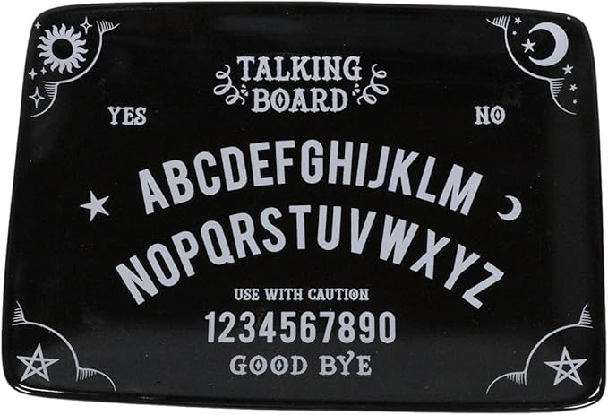 Ebros Gift Wicca Occult Paranormal Talking Board Ouija Planchette Gothic Rectangular Trinket Jewelry Dish Or Appetizer Plate Serveware Bone China Ceramic 6.5" by 4.5"