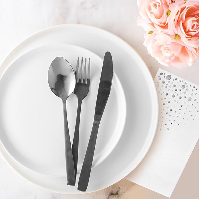 Stylish White and Silver Napkins, 100 Silver Dinner Napkins, 7.5 x 4.25 Party Napkins, Disposable Dinner Napkins, 3-Ply Wedding Napkins for Reception, Fancy Paper Napkins for Dinner Party