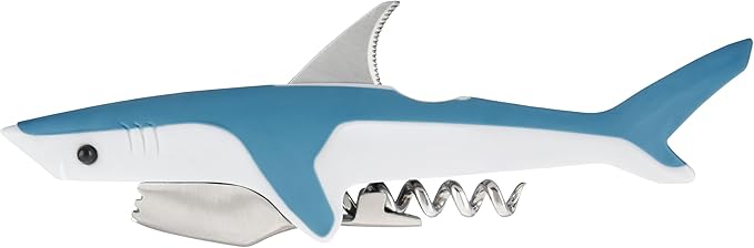 True Shark Waiters Corkscrew Wine Opener with Sharp Foil Cutter, Durable Stainless Steel and & Soft Touch Plastic Perfect for Home Bar, Kitchen, Outdoor Party, Gifts for Wine Lovers, Set of 1