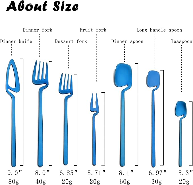 JASHII Hanging Cup Silverware Set, Satin Finish 28-Piece 304 Stainless Steel Flatware set, Tableware Cutlery Set Service for 4, Utensils for Kitchens, Dishwasher Safe - Matte Blue